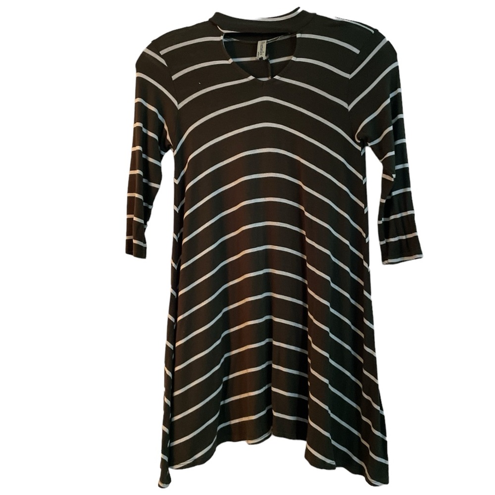 Pomelo girls boutique olive green white long sleeve knit striped dress 7